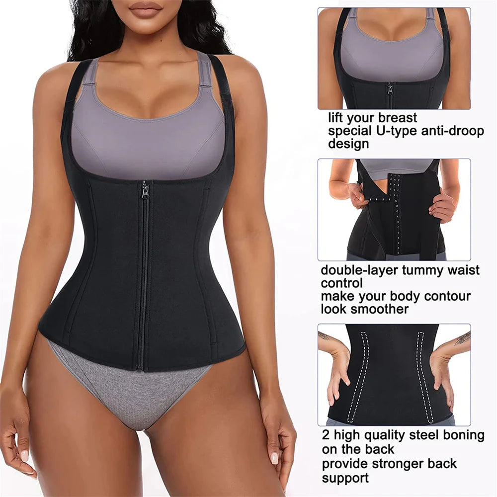 Waist Trainer Tank Top For Women Zipper Body Shaper Tummy Control Sleeveless Top Women's Activewear Body Shaping Underwear.