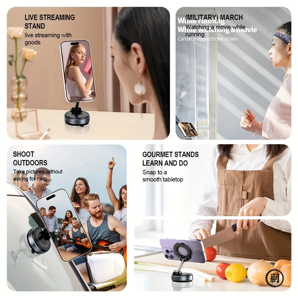 Strong Magnetic Car Phone Holder Foldable Design 360° Adjustable Vacuum Mount for Car/Desk/Bathroom/Universal Use.