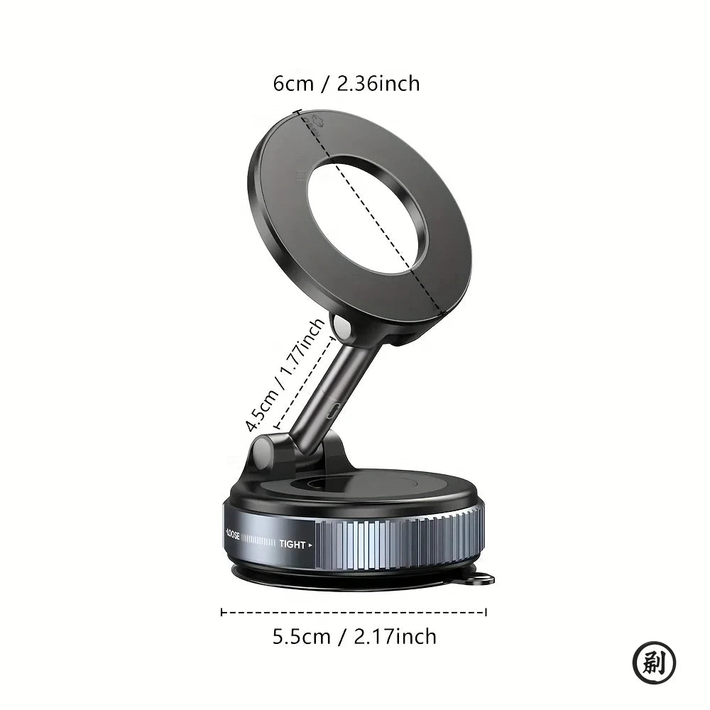 Strong Magnetic Car Phone Holder Foldable Design 360° Adjustable Vacuum Mount for Car/Desk/Bathroom/Universal Use.