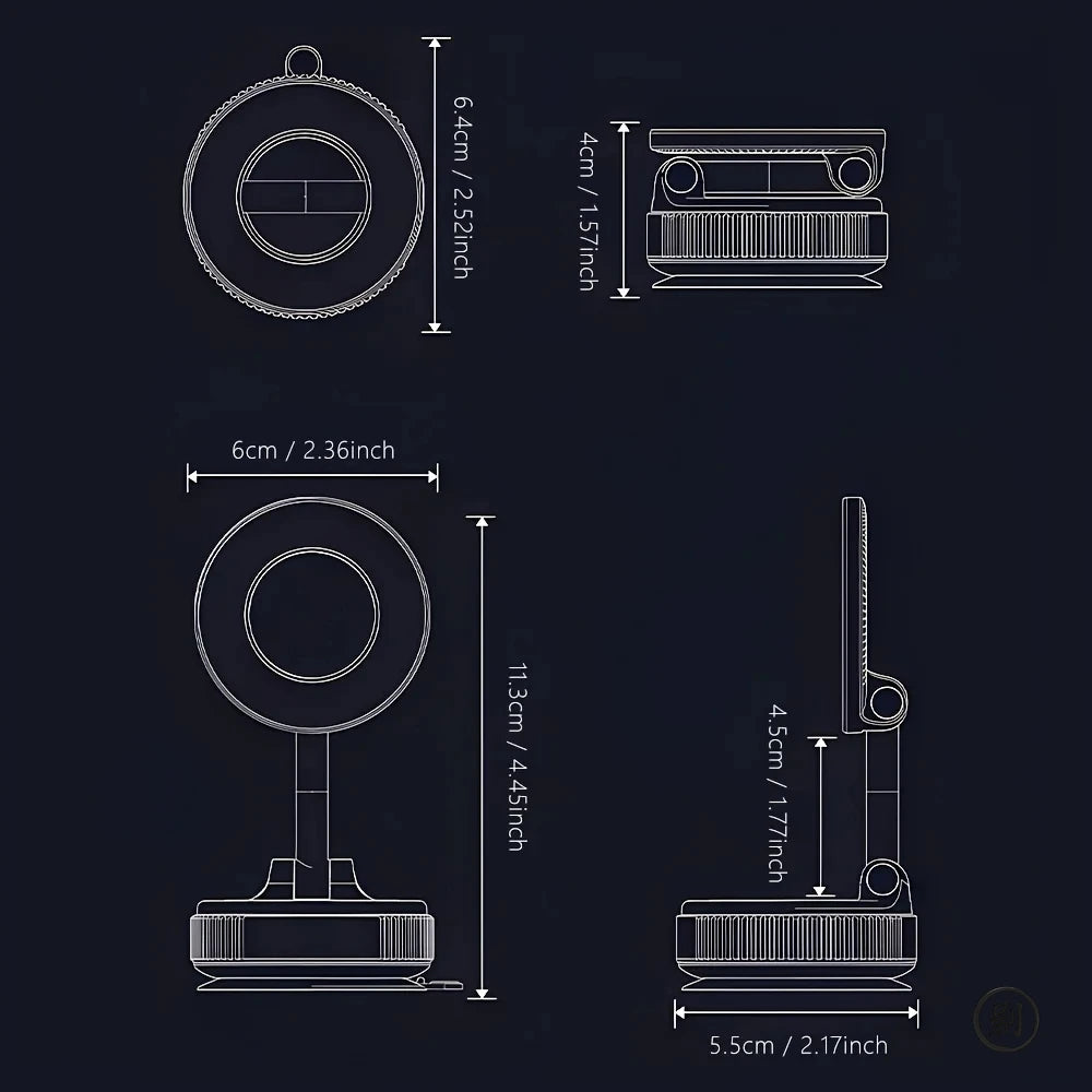 Strong Magnetic Car Phone Holder Foldable Design 360° Adjustable Vacuum Mount for Car/Desk/Bathroom/Universal Use.